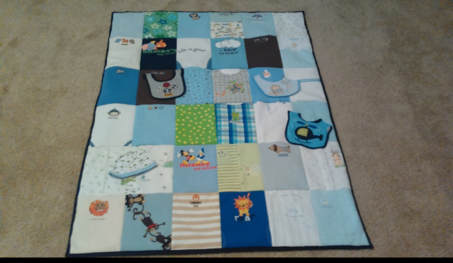 Traditional square style baby clothes memory quilt DEPOSIT